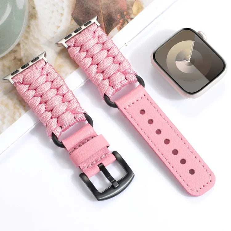 素色傘繩真皮錶帶，適用於 Apple Watch 42mm，適用於 Apple Watch 38mm