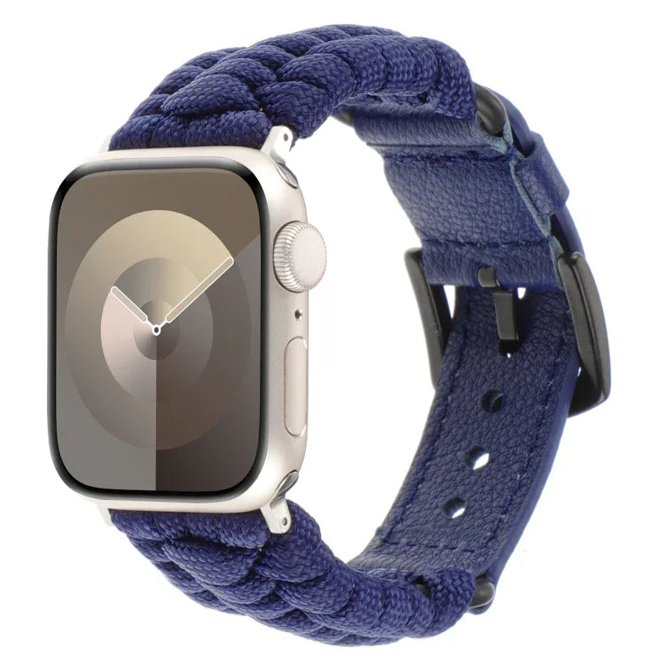 素色傘繩真皮錶帶，適用於 Apple Watch 42mm，適用於 Apple Watch 38mm