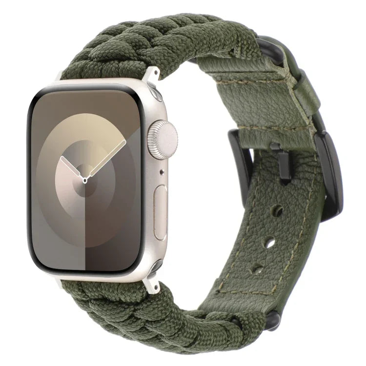 素色傘繩真皮錶帶，適用於 Apple Watch 42mm，適用於 Apple Watch 38mm