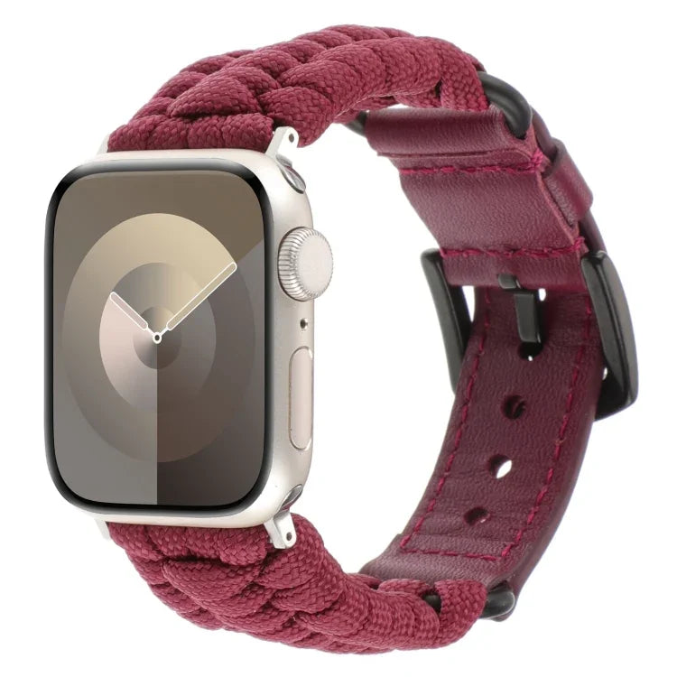素色傘繩真皮錶帶，適用於 Apple Watch 42mm，適用於 Apple Watch 38mm