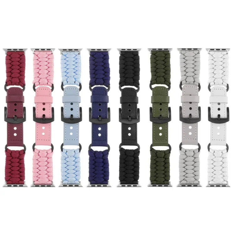 素色傘繩真皮錶帶，適用於 Apple Watch 42mm，適用於 Apple Watch 38mm