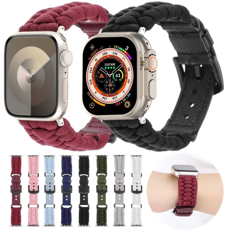 素色傘繩真皮錶帶，適用於 Apple Watch 42mm，適用於 Apple Watch 38mm