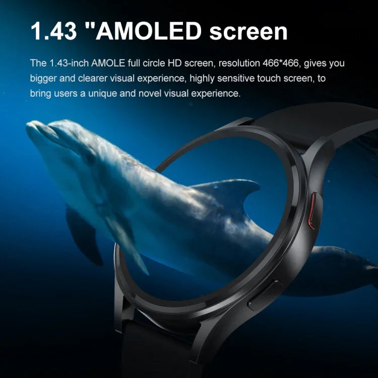 1.43 吋皮革錶帶藍牙通話智慧手錶 支援心電圖 / 非侵入式血糖，皮革錶帶黑色，皮革錶帶棕色