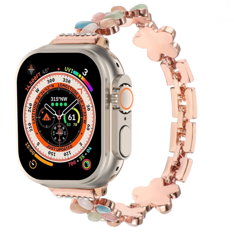 五瓣花鋅合金鍊帶錶帶，適用於 Apple Watch SE 2023 44mm、Apple Watch SE 2023 40mm、Apple Watch Ultra 2 49mm、Apple Watch Series 9 45mm、Apple Watch Series 9 41mm、Apple Watch Ultra 49mm