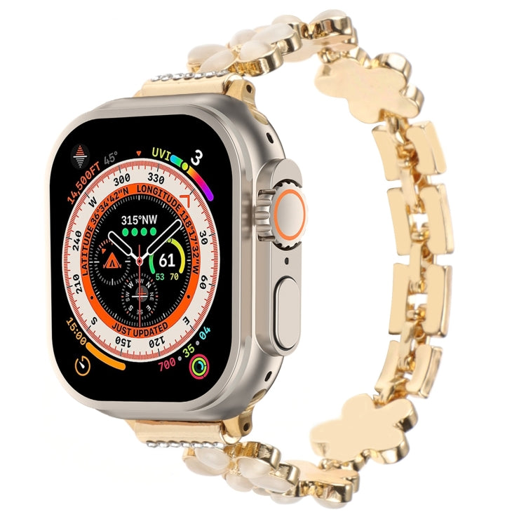 五瓣花鋅合金鍊帶錶帶，適用於 Apple Watch SE 2023 44mm、Apple Watch SE 2023 40mm、Apple Watch Ultra 2 49mm、Apple Watch Series 9 45mm、Apple Watch Series 9 41mm、Apple Watch Ultra 49mm
