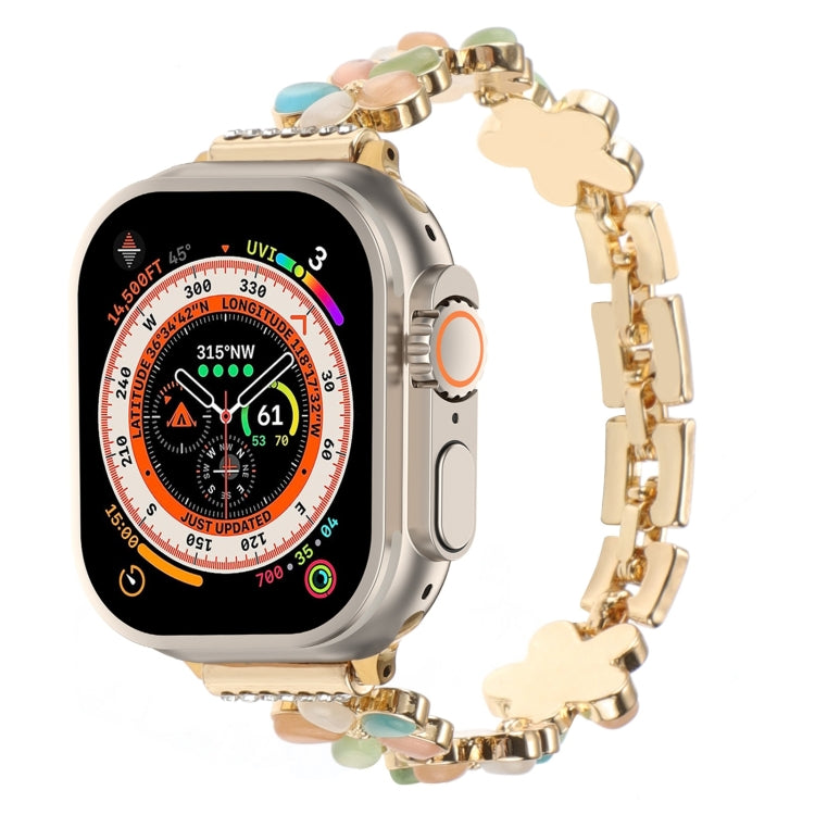 五瓣花鋅合金鍊帶錶帶，適用於 Apple Watch SE 2023 44mm、Apple Watch SE 2023 40mm、Apple Watch Ultra 2 49mm、Apple Watch Series 9 45mm、Apple Watch Series 9 41mm、Apple Watch Ultra 49mm
