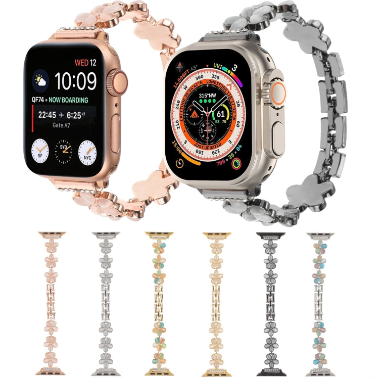 五瓣花鋅合金鍊錶帶，適用於 Apple Watch Series 4 44mm、Apple Watch Series 4 40mm、Apple Watch Series 3 38mm、Apple Watch Series 3 42mm、Apple Watch Series 2 42mm、Apple Watch Series 2 38mm