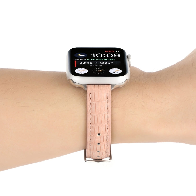 纖薄鱷魚皮錶帶，適用於 Apple Watch SE 2023 44mm、Apple Watch SE 2023 40mm、Apple Watch Ultra 2 49mm、Apple Watch Series 9 45mm、Apple Watch Series 9 41mm、Apple Watch Ultra 49mm