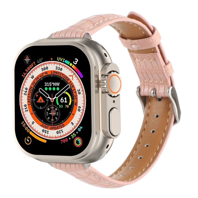 纖薄鱷魚皮錶帶，適用於 Apple Watch SE 2023 44mm、Apple Watch SE 2023 40mm、Apple Watch Ultra 2 49mm、Apple Watch Series 9 45mm、Apple Watch Series 9 41mm、Apple Watch Ultra 49mm