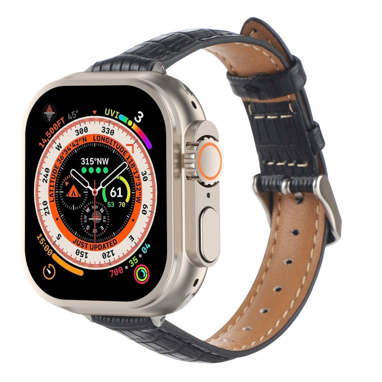 纖薄鱷魚皮錶帶，適用於 Apple Watch SE 2023 44mm、Apple Watch SE 2023 40mm、Apple Watch Ultra 2 49mm、Apple Watch Series 9 45mm、Apple Watch Series 9 41mm、Apple Watch Ultra 49mm