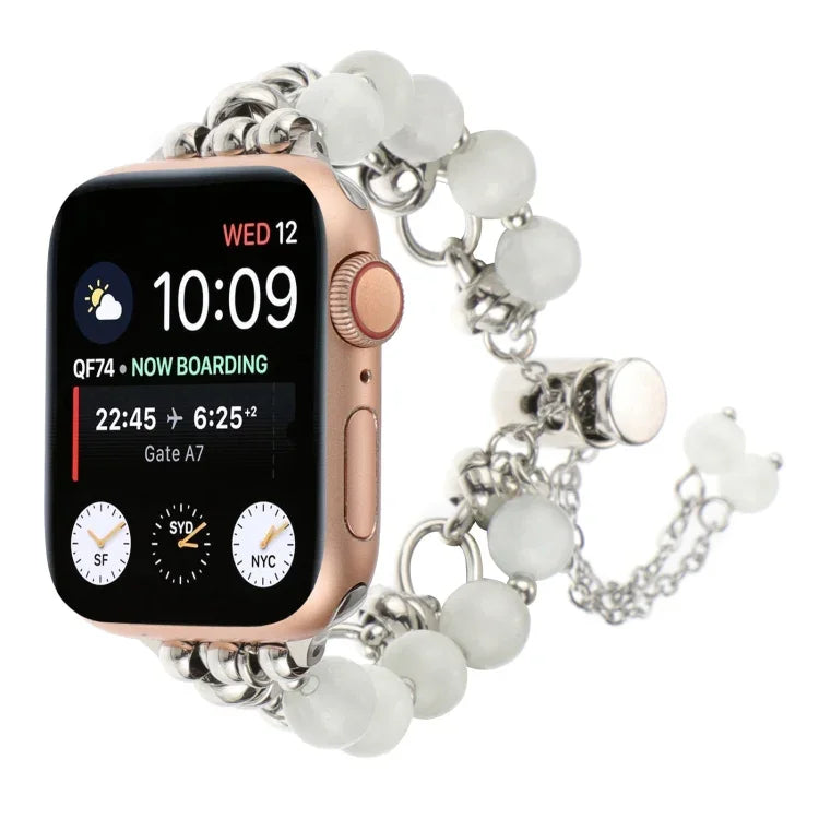 珍珠鍊金屬手鍊錶帶，適用於 Apple Watch Series 5 44mm，適用於 Apple Watch Series 5 40mm，適用於 Apple Watch Series 4 44mm，適用於 Apple Watch Series 4 40mm，適用於 Apple Watch Series 3 38mm，適用於 Apple Watch Series 3 42mm，適用於 Apple Watch Series 2 42mm