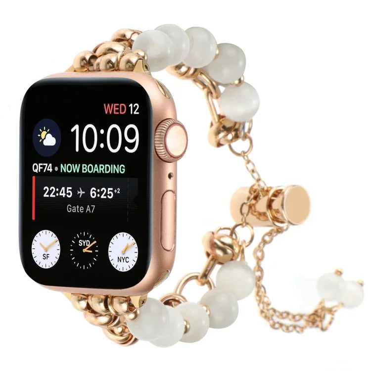 Pearl Chain Metal Bracelet Watch Band, For Apple Watch Series 5 44mm, For Apple Watch Series 5 40mm, For Apple Watch Series 4 44mm, For Apple Watch Series 4 40mm, For Apple Watch Series 3 38mm, For Apple Watch Series 3 42mm, For Apple Watch Series 2 42...