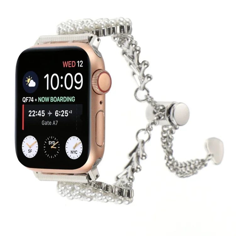 珍珠圓形鋅合金鍊金屬錶帶，適用於 Apple Watch 42mm，適用於 Apple Watch 38mm