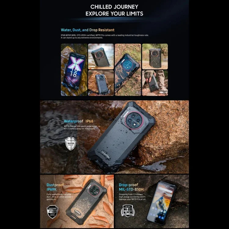 Oukitel WP19 Pro，6.8 吋 MediaTek Helio G99 八核心，NFC，網絡：4G，WP19 Pro 8GB+256GB
