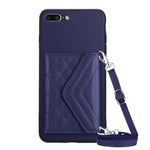 菱形紋理卡包 RFID 手機殼附長掛繩，適用於 iPhone 12 mini、iPhone 11 Pro Max、iPhone 11、iPhone 11 Pro、iPhone XS / X、iPhone XR、iPhone XS Max、iPhone 8 Plus / 7 Plus