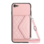 菱形紋理卡包 RFID 手機殼附長掛繩，適用於 iPhone SE 2022 / SE 2020、iPhone 13 Pro Max、iPhone 13 Pro、iPhone 13、iPhone 13 mini、iPhone 12、iPhone 12 Pro Max、iPhone 12 Pro