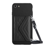 菱形紋理卡包 RFID 手機殼附長掛繩，適用於 iPhone SE 2022 / SE 2020、iPhone 13 Pro Max、iPhone 13 Pro、iPhone 13、iPhone 13 mini、iPhone 12、iPhone 12 Pro Max、iPhone 12 Pro