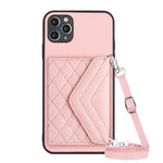 菱形紋理卡包 RFID 手機殼附長掛繩，適用於 iPhone 12 mini、iPhone 11 Pro Max、iPhone 11、iPhone 11 Pro、iPhone XS / X、iPhone XR、iPhone XS Max、iPhone 8 Plus / 7 Plus