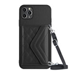 菱形紋理卡包 RFID 手機殼附長掛繩，適用於 iPhone 12 mini、iPhone 11 Pro Max、iPhone 11、iPhone 11 Pro、iPhone XS / X、iPhone XR、iPhone XS Max、iPhone 8 Plus / 7 Plus