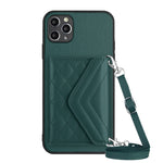 菱形紋理卡包 RFID 手機殼附長掛繩，適用於 iPhone 12 mini、iPhone 11 Pro Max、iPhone 11、iPhone 11 Pro、iPhone XS / X、iPhone XR、iPhone XS Max、iPhone 8 Plus / 7 Plus