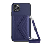 菱形紋理卡包 RFID 手機殼附長掛繩，適用於 iPhone 12 mini、iPhone 11 Pro Max、iPhone 11、iPhone 11 Pro、iPhone XS / X、iPhone XR、iPhone XS Max、iPhone 8 Plus / 7 Plus