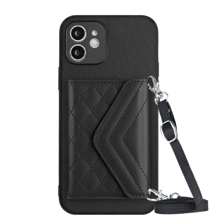 菱形紋理卡包 RFID 手機殼附長掛繩，適用於 iPhone 12 mini、iPhone 11 Pro Max、iPhone 11、iPhone 11 Pro、iPhone XS / X、iPhone XR、iPhone XS Max、iPhone 8 Plus / 7 Plus