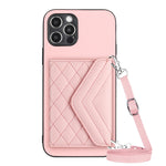 菱形紋理卡包 RFID 手機殼附長掛繩，適用於 iPhone SE 2022 / SE 2020、iPhone 13 Pro Max、iPhone 13 Pro、iPhone 13、iPhone 13 mini、iPhone 12、iPhone 12 Pro Max、iPhone 12 Pro