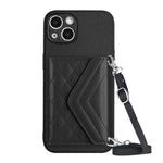 菱形紋理卡包 RFID 手機殼附長掛繩，適用於 iPhone SE 2022 / SE 2020、iPhone 13 Pro Max、iPhone 13 Pro、iPhone 13、iPhone 13 mini、iPhone 12、iPhone 12 Pro Max、iPhone 12 Pro