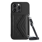 菱形紋理卡包 RFID 手機殼附長掛繩，適用於 iPhone SE 2022 / SE 2020、iPhone 13 Pro Max、iPhone 13 Pro、iPhone 13、iPhone 13 mini、iPhone 12、iPhone 12 Pro Max、iPhone 12 Pro
