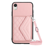 菱形紋理卡包 RFID 手機殼附長掛繩，適用於 iPhone 12 mini、iPhone 11 Pro Max、iPhone 11、iPhone 11 Pro、iPhone XS / X、iPhone XR、iPhone XS Max、iPhone 8 Plus / 7 Plus