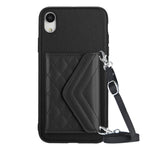 菱形紋理卡包 RFID 手機殼附長掛繩，適用於 iPhone 12 mini、iPhone 11 Pro Max、iPhone 11、iPhone 11 Pro、iPhone XS / X、iPhone XR、iPhone XS Max、iPhone 8 Plus / 7 Plus