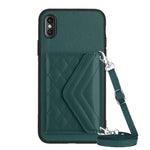 菱形紋理卡包 RFID 手機殼附長掛繩，適用於 iPhone 12 mini、iPhone 11 Pro Max、iPhone 11、iPhone 11 Pro、iPhone XS / X、iPhone XR、iPhone XS Max、iPhone 8 Plus / 7 Plus