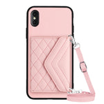 菱形紋理卡包 RFID 手機殼附長掛繩，適用於 iPhone 12 mini、iPhone 11 Pro Max、iPhone 11、iPhone 11 Pro、iPhone XS / X、iPhone XR、iPhone XS Max、iPhone 8 Plus / 7 Plus