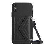 菱形紋理卡包 RFID 手機殼附長掛繩，適用於 iPhone 12 mini、iPhone 11 Pro Max、iPhone 11、iPhone 11 Pro、iPhone XS / X、iPhone XR、iPhone XS Max、iPhone 8 Plus / 7 Plus