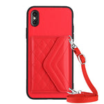 菱形紋理卡包 RFID 手機殼附長掛繩，適用於 iPhone 12 mini、iPhone 11 Pro Max、iPhone 11、iPhone 11 Pro、iPhone XS / X、iPhone XR、iPhone XS Max、iPhone 8 Plus / 7 Plus