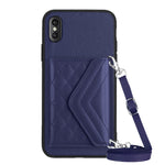 菱形紋理卡包 RFID 手機殼附長掛繩，適用於 iPhone 12 mini、iPhone 11 Pro Max、iPhone 11、iPhone 11 Pro、iPhone XS / X、iPhone XR、iPhone XS Max、iPhone 8 Plus / 7 Plus