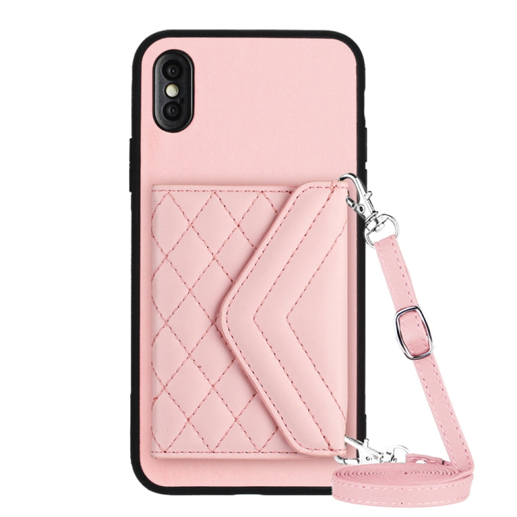 菱形紋理卡包 RFID 手機殼附長掛繩，適用於 iPhone 12 mini、iPhone 11 Pro Max、iPhone 11、iPhone 11 Pro、iPhone XS / X、iPhone XR、iPhone XS Max、iPhone 8 Plus / 7 Plus