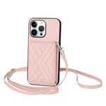 菱形紋理卡包 RFID 手機殼附長掛繩，適用於 iPhone 17 Pro Max、iPhone 17 Pro、iPhone 17、iPhone Air、iPhone 16 Pro Max、iPhone 16 Pro、iPhone 16 Plus、iPhone 16