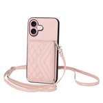 菱形紋理卡包 RFID 手機殼附長掛繩，適用於 iPhone 17 Pro Max、iPhone 17 Pro、iPhone 17、iPhone Air、iPhone 16 Pro Max、iPhone 16 Pro、iPhone 16 Plus、iPhone 16