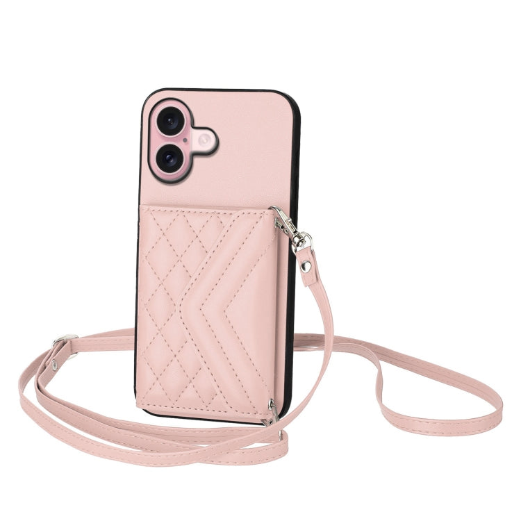 菱形紋理卡包 RFID 手機殼附長掛繩，適用於 iPhone 17 Pro Max、iPhone 17 Pro、iPhone 17、iPhone Air、iPhone 16 Pro Max、iPhone 16 Pro、iPhone 16 Plus、iPhone 16