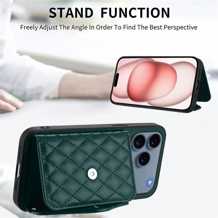 菱形紋理卡包 RFID 手機殼附長掛繩，適用於 iPhone 17 Pro Max、iPhone 17 Pro、iPhone 17、iPhone Air、iPhone 16 Pro Max、iPhone 16 Pro、iPhone 16 Plus、iPhone 16