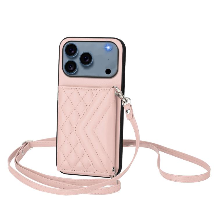 菱形紋理卡包 RFID 手機殼附長掛繩，適用於 iPhone 17 Pro Max、iPhone 17 Pro、iPhone 17、iPhone Air、iPhone 16 Pro Max、iPhone 16 Pro、iPhone 16 Plus、iPhone 16