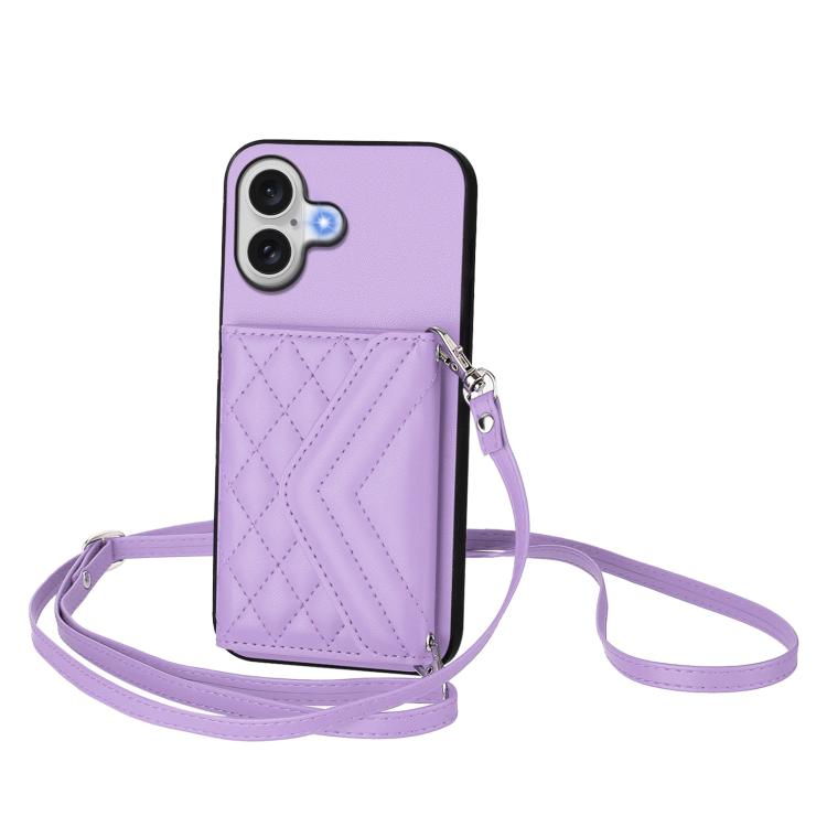 菱形紋理卡包 RFID 手機殼附長掛繩，適用於 iPhone 17 Pro Max、iPhone 17 Pro、iPhone 17、iPhone Air、iPhone 16 Pro Max、iPhone 16 Pro、iPhone 16 Plus、iPhone 16