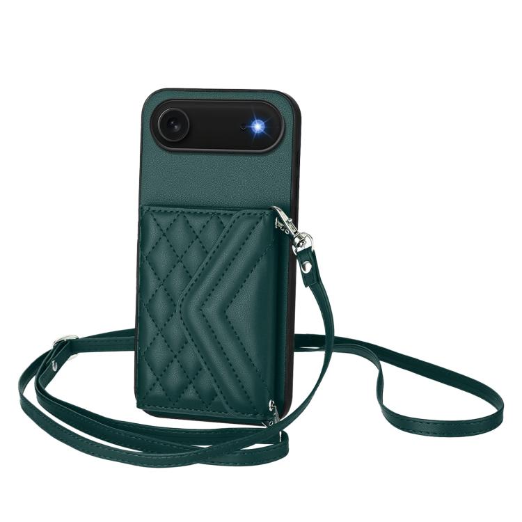 菱形紋理卡包 RFID 手機殼附長掛繩，適用於 iPhone 17 Pro Max、iPhone 17 Pro、iPhone 17、iPhone Air、iPhone 16 Pro Max、iPhone 16 Pro、iPhone 16 Plus、iPhone 16