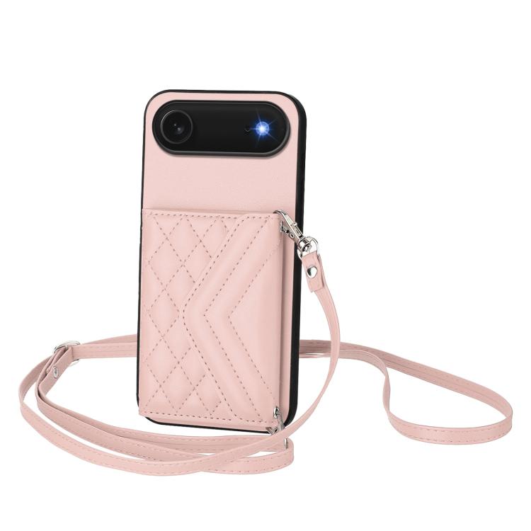 菱形紋理卡包 RFID 手機殼附長掛繩，適用於 iPhone 17 Pro Max、iPhone 17 Pro、iPhone 17、iPhone Air、iPhone 16 Pro Max、iPhone 16 Pro、iPhone 16 Plus、iPhone 16