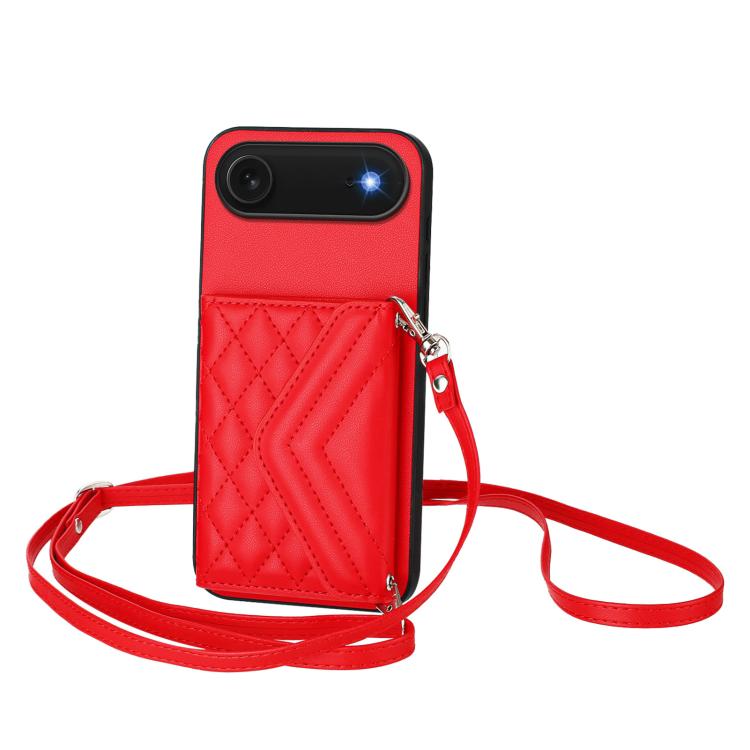菱形紋理卡包 RFID 手機殼附長掛繩，適用於 iPhone 17 Pro Max、iPhone 17 Pro、iPhone 17、iPhone Air、iPhone 16 Pro Max、iPhone 16 Pro、iPhone 16 Plus、iPhone 16