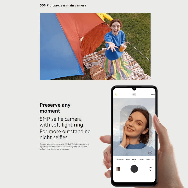 小米 Redmi 13C 5G，6.74 吋 MIUI 14 MediaTek 天璣 6100+ 八核心 2.2GHz，NFC，網絡：5G，不支援 Google Play，6GB+128GB