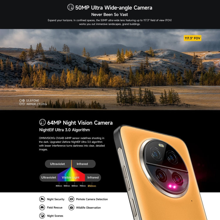 Ulefone Armor 23 超級耐用手機，6.78 吋 Android 13 MediaTek 天璣 8020 八核心最高 2.6GHz，網絡：5G，NFC，OTG，衛星訊息，12GB+512GB