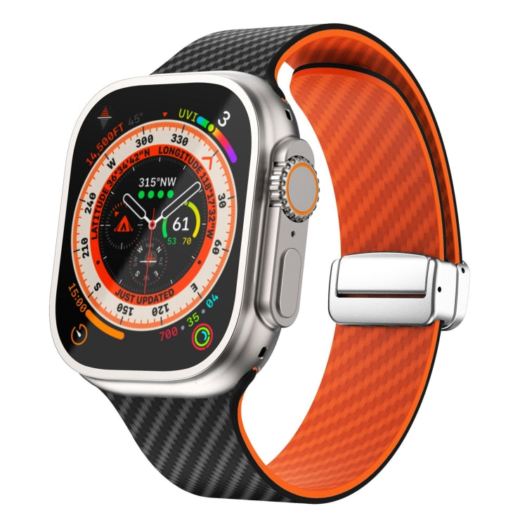 碳纖維磁吸銀色錶扣錶帶，適用於 Apple Watch Series 9 45mm，適用於 Apple Watch Series 9 41mm，適用於 Apple Watch Ultra 49mm