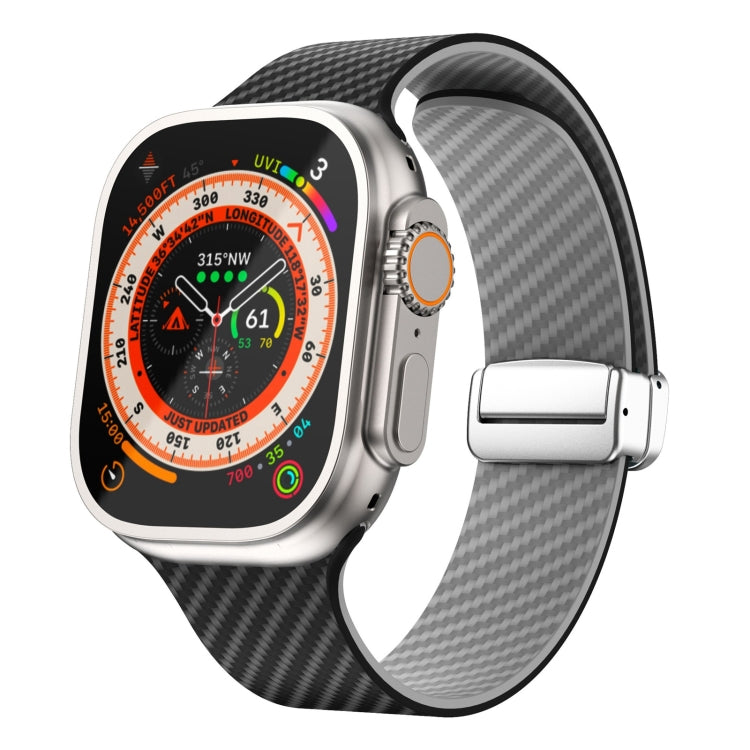 碳纖維磁吸銀色錶扣錶帶，適用於 Apple Watch Series 9 45mm，適用於 Apple Watch Series 9 41mm，適用於 Apple Watch Ultra 49mm